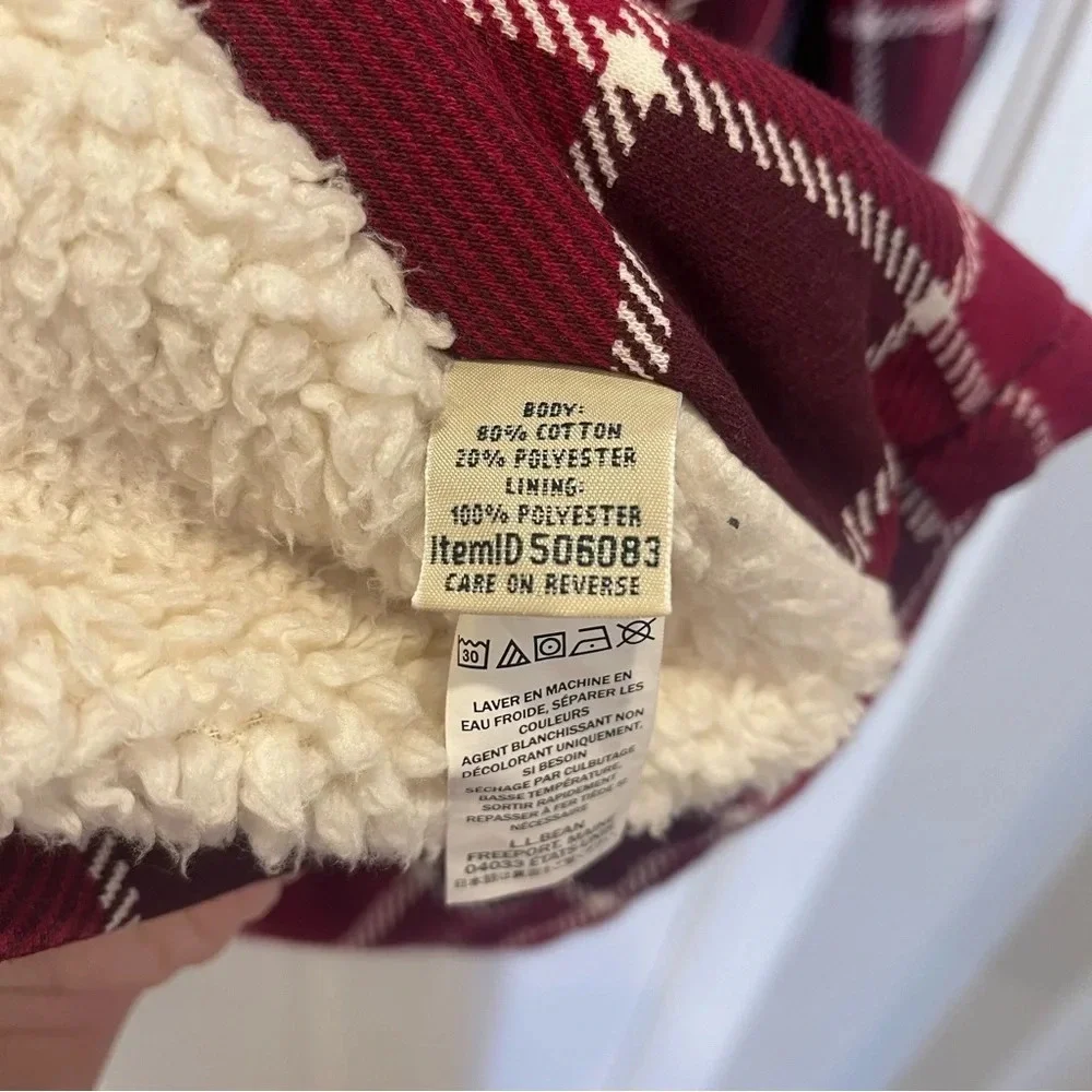 LL Bean Jacket Womens MP Red Plaid Sherpa Lined Open Pocket Collared Heavyweight